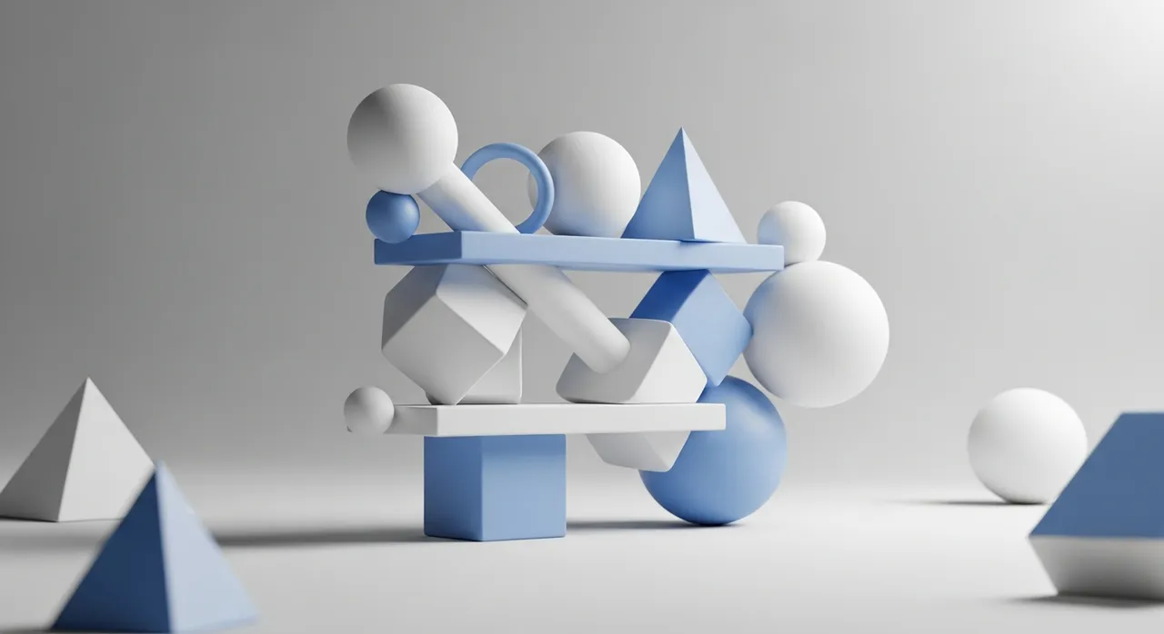 Minimalist abstract 3D geometric shapes representing modern workflow